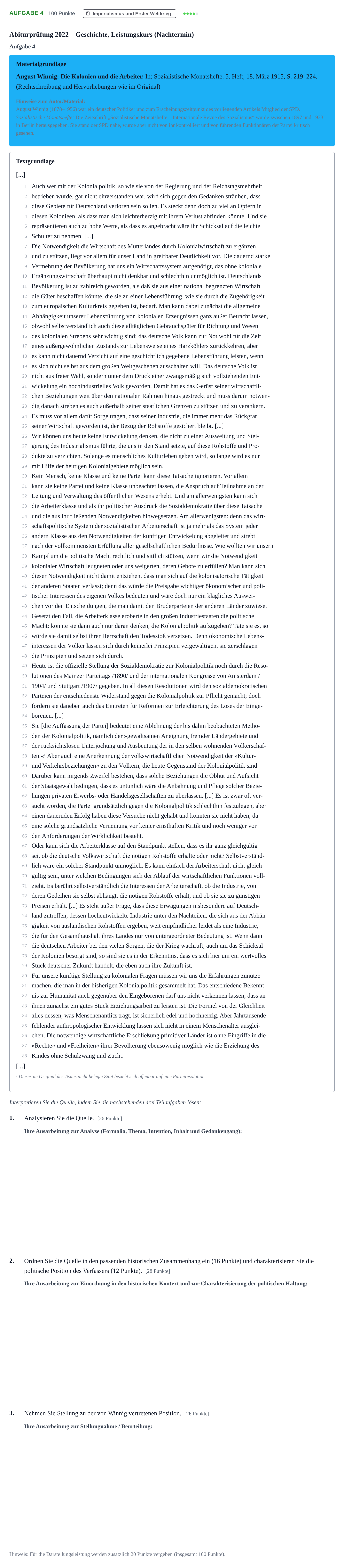 Aufgabenstellung: Aufgabe 4 · Abitur NRW Geschichte LK · Nachtermin 2022