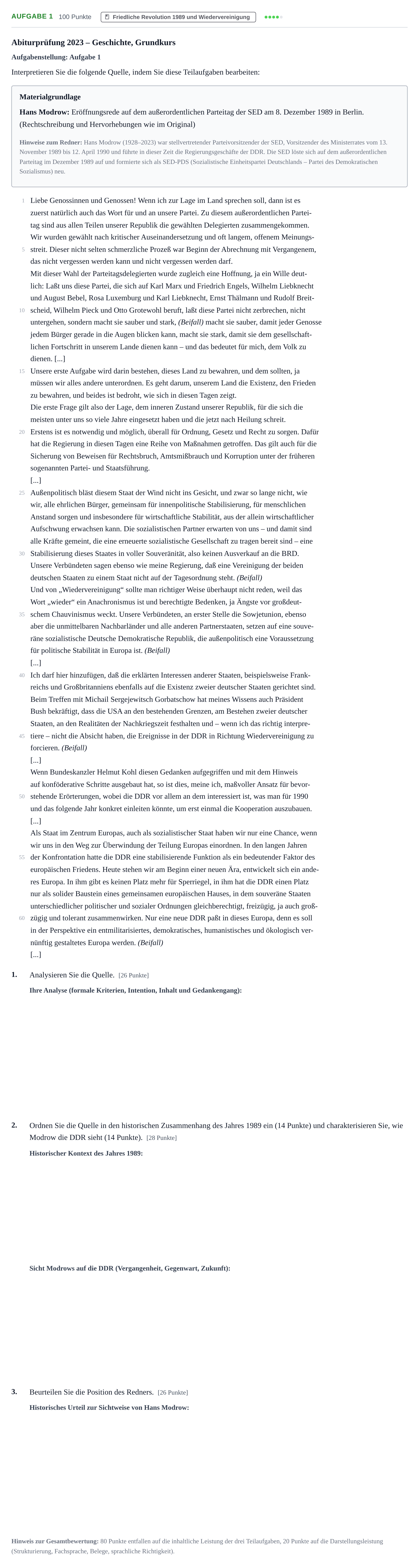 Aufgabenstellung: Aufgabe 1 · Abitur NRW Geschichte GK · Haupttermin 2023