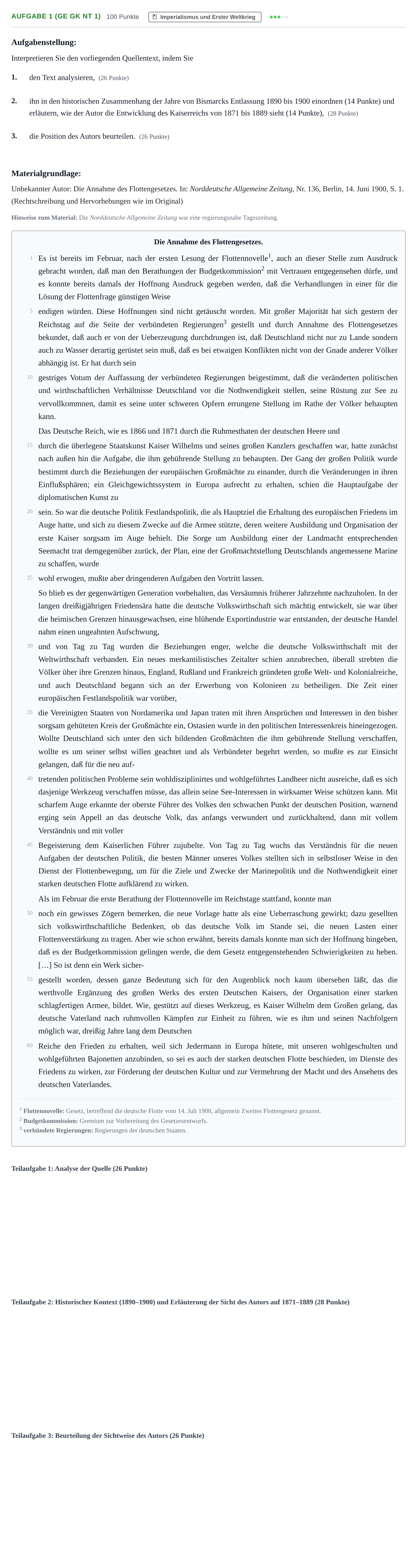 Aufgabenstellung: Aufgabe 1 (GE GK NT 1) · Abitur NRW Geschichte GK · Nachtermin 2023