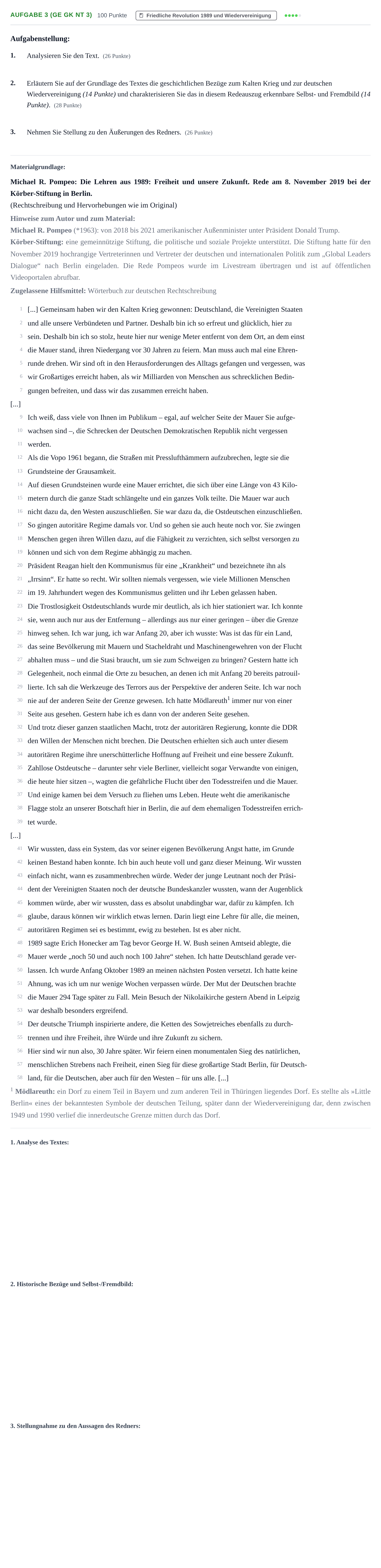 Aufgabenstellung: Aufgabe 3 (GE GK NT 3) · Abitur NRW Geschichte GK · Nachtermin 2023