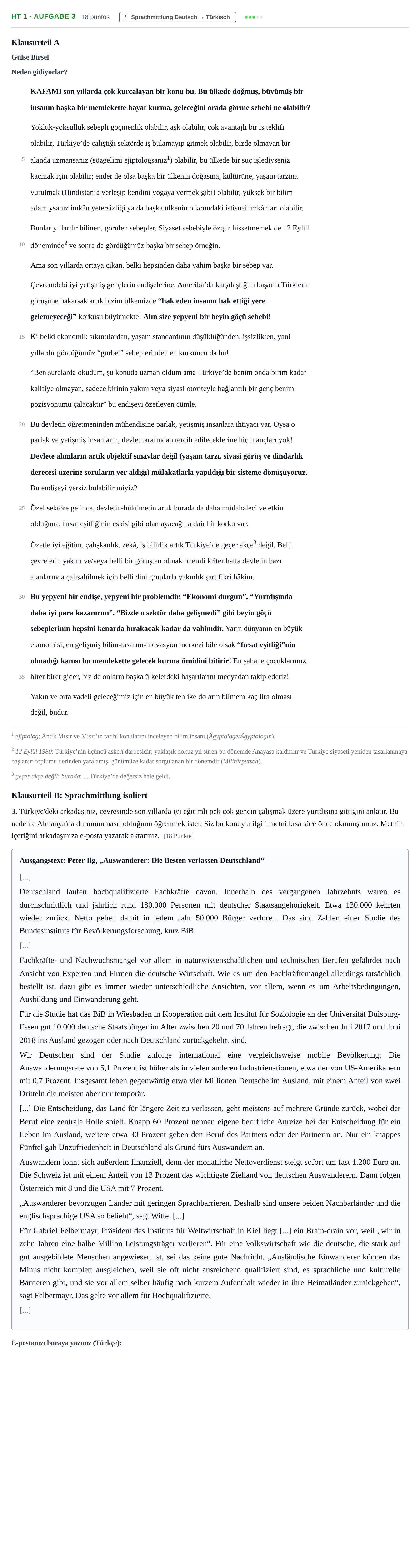 Aufgabenstellung: Aufgabe HT 1 - Aufgabe 3 · Abitur NRW Türkisch GK · Haupttermin · neu einsetzend 2022