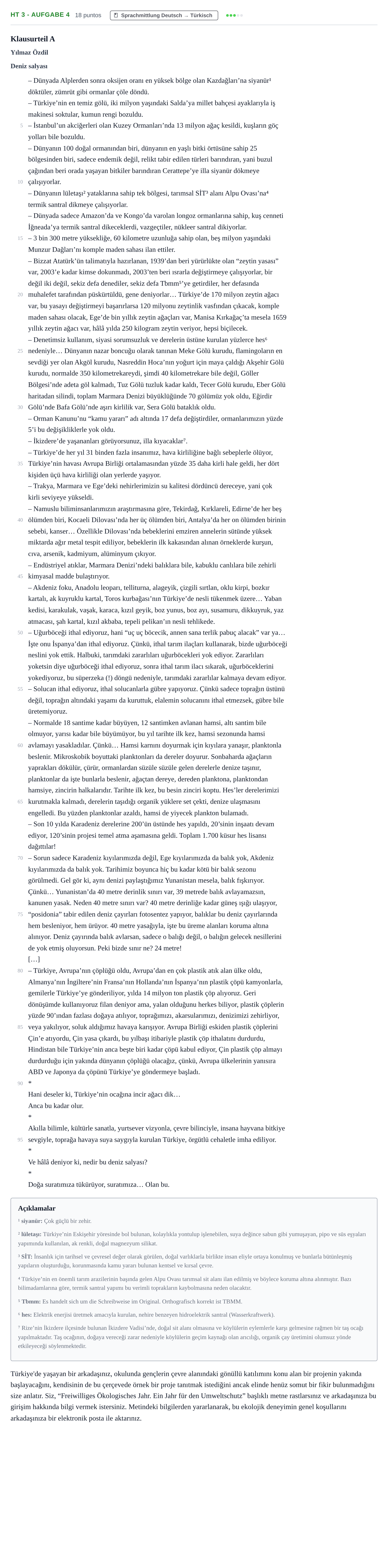 Aufgabenstellung: Aufgabe HT 3 - Aufgabe 4 · Abitur NRW Türkisch LK · Haupttermin · fortgeführt 2022