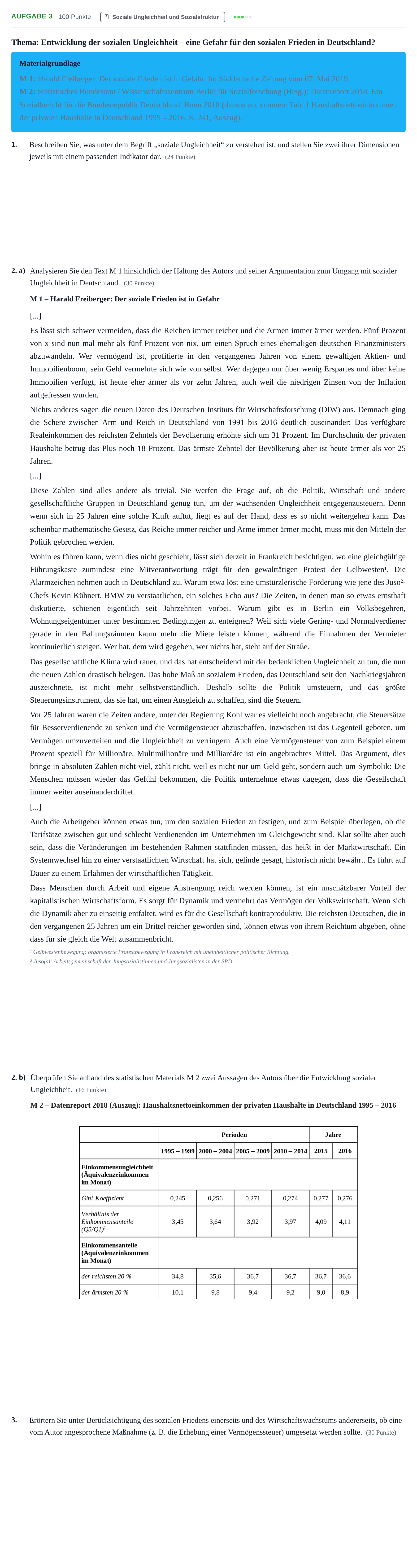 Aufgabenstellung: Aufgabe 3 · Abitur NRW Sozialwissenschaften GK · Haupttermin 2021