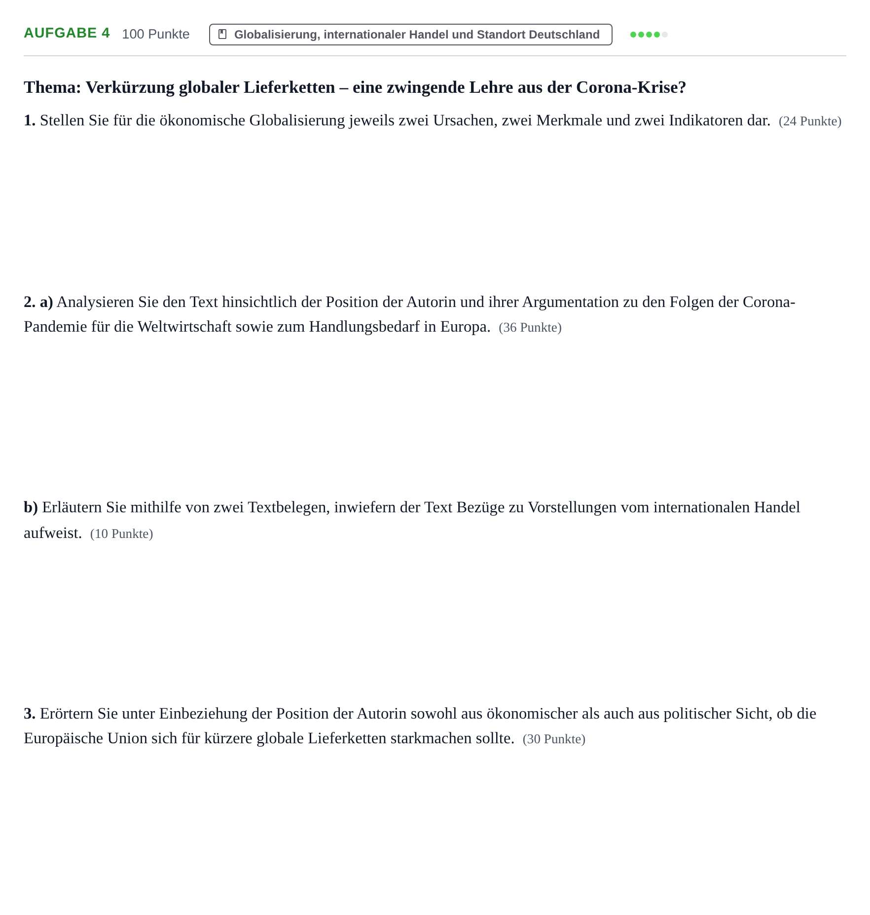 Aufgabenstellung: Aufgabe 4 · Abitur NRW Sozialwissenschaften GK · Haupttermin 2021