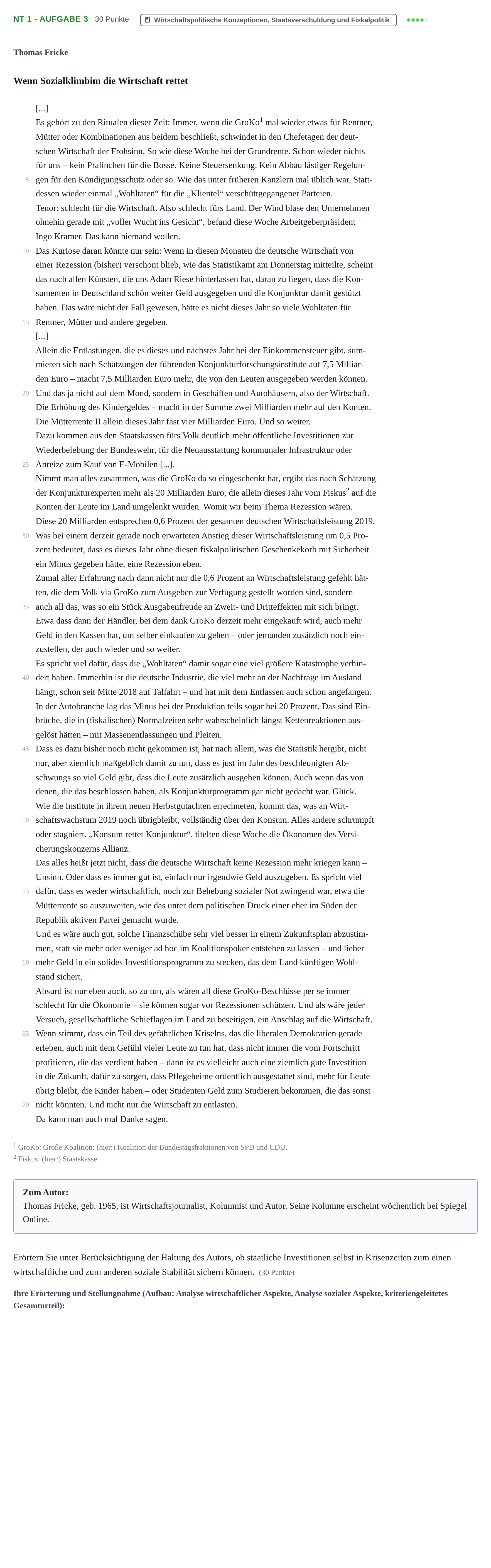 Aufgabenstellung: Aufgabe NT 1 - Aufgabe 3 · Abitur NRW Sozialwissenschaften GK · Nachtermin 2021