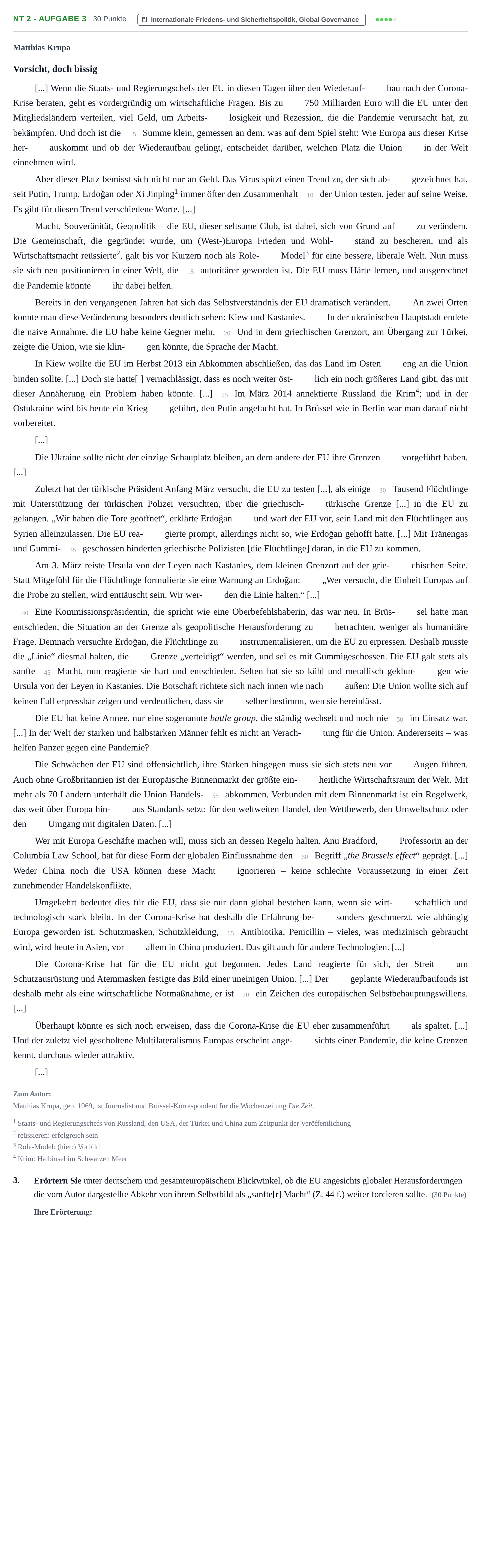 Aufgabenstellung: Aufgabe NT 2 - Aufgabe 3 · Abitur NRW Sozialwissenschaften GK · Nachtermin 2021