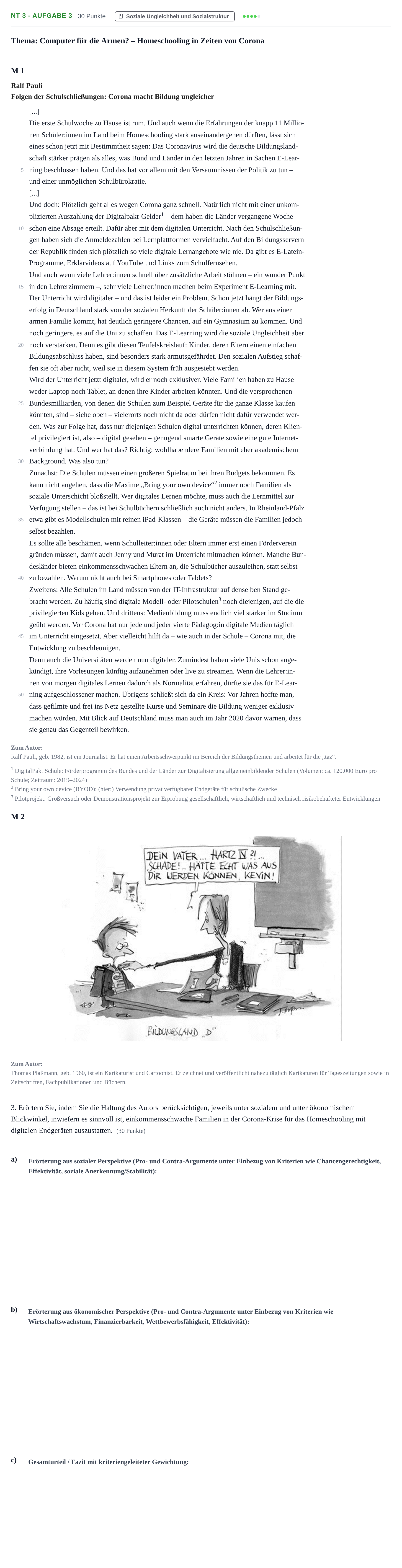 Aufgabenstellung: Aufgabe NT 3 - Aufgabe 3 · Abitur NRW Sozialwissenschaften GK · Nachtermin 2021