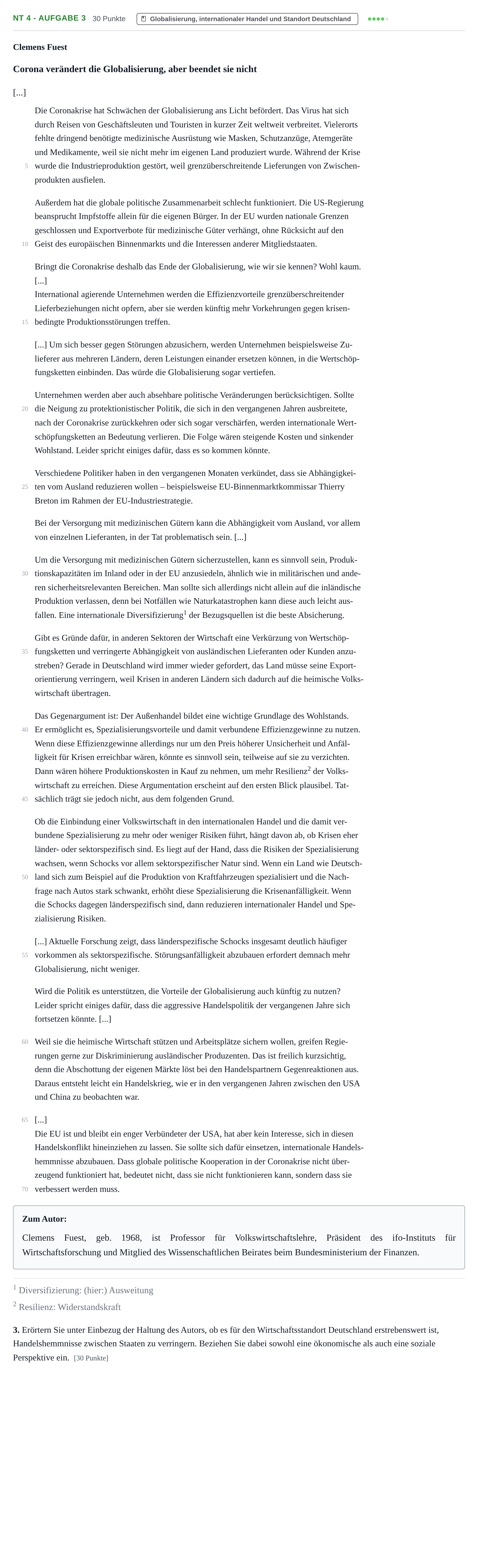 Aufgabenstellung: Aufgabe NT 4 - Aufgabe 3 · Abitur NRW Sozialwissenschaften GK · Nachtermin 2021