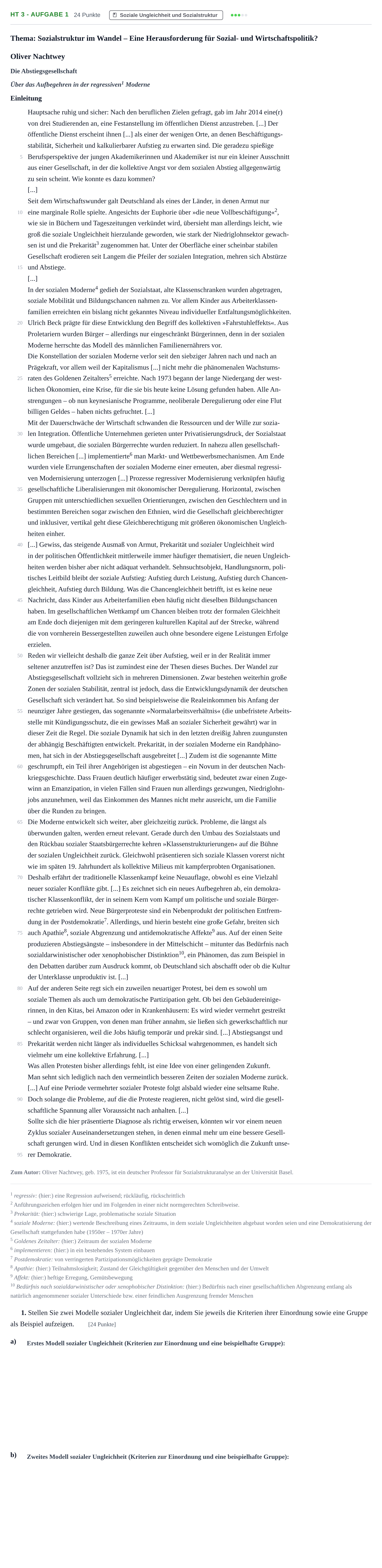 Aufgabenstellung: Aufgabe HT 3 - Aufgabe 1 · Abitur NRW Sozialwissenschaften LK · Haupttermin · Wirtschaft 2021