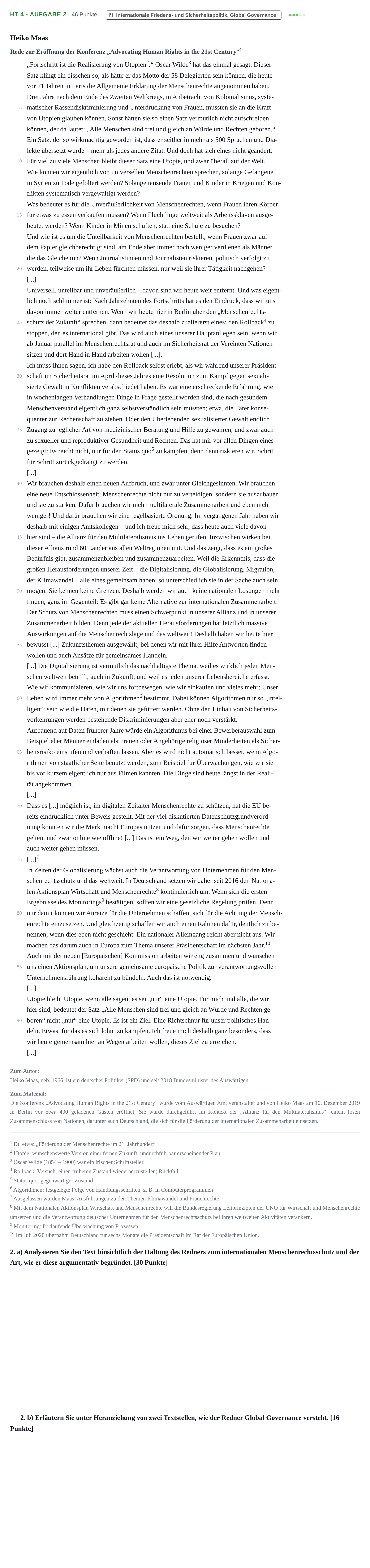 Aufgabenstellung: Aufgabe HT 4 - Aufgabe 2 · Abitur NRW Sozialwissenschaften LK · Haupttermin · Wirtschaft 2021