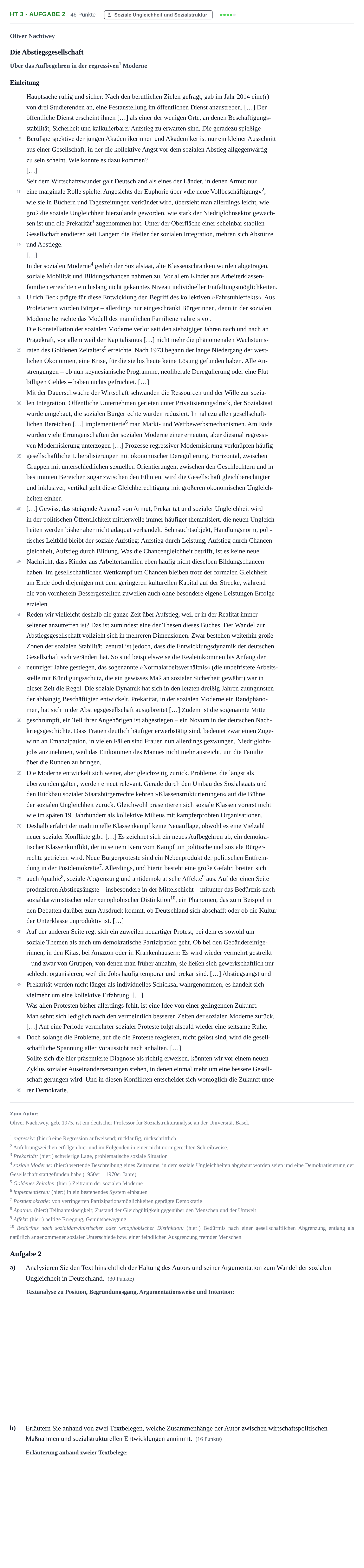 Aufgabenstellung: Aufgabe HT 3 - Aufgabe 2 · Abitur NRW Sozialwissenschaften LK · Haupttermin 2021