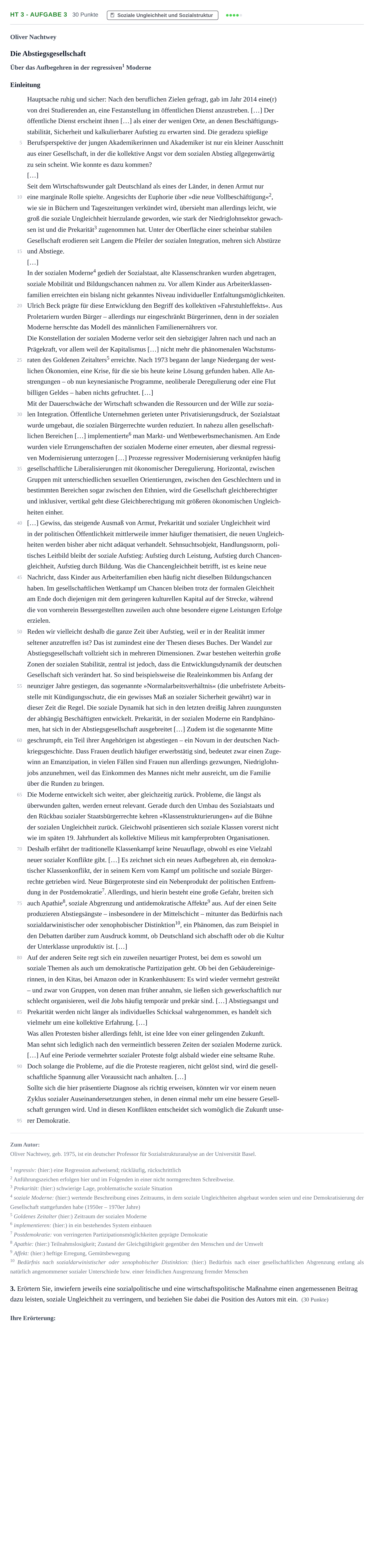 Aufgabenstellung: Aufgabe HT 3 - Aufgabe 3 · Abitur NRW Sozialwissenschaften LK · Haupttermin 2021