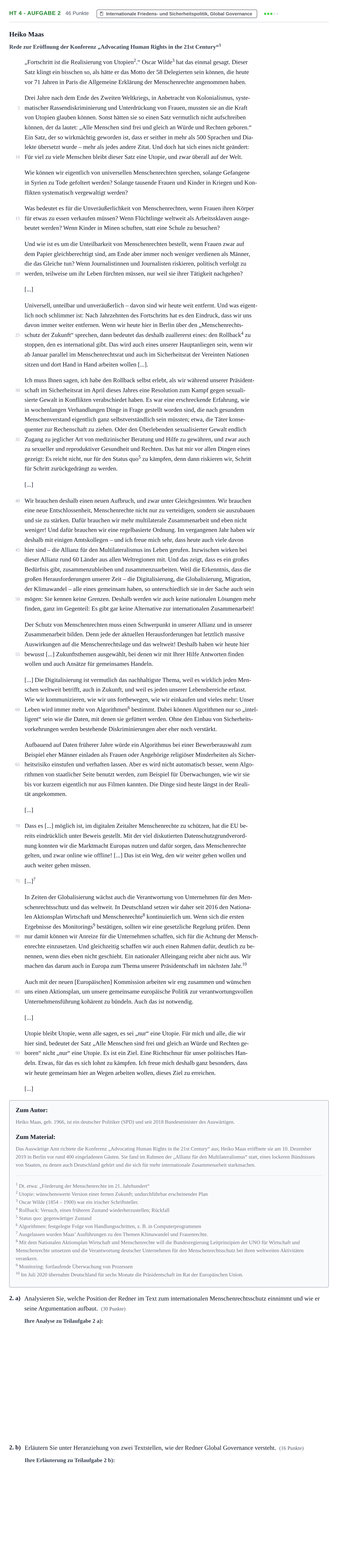 Aufgabenstellung: Aufgabe HT 4 - Aufgabe 2 · Abitur NRW Sozialwissenschaften LK · Haupttermin 2021