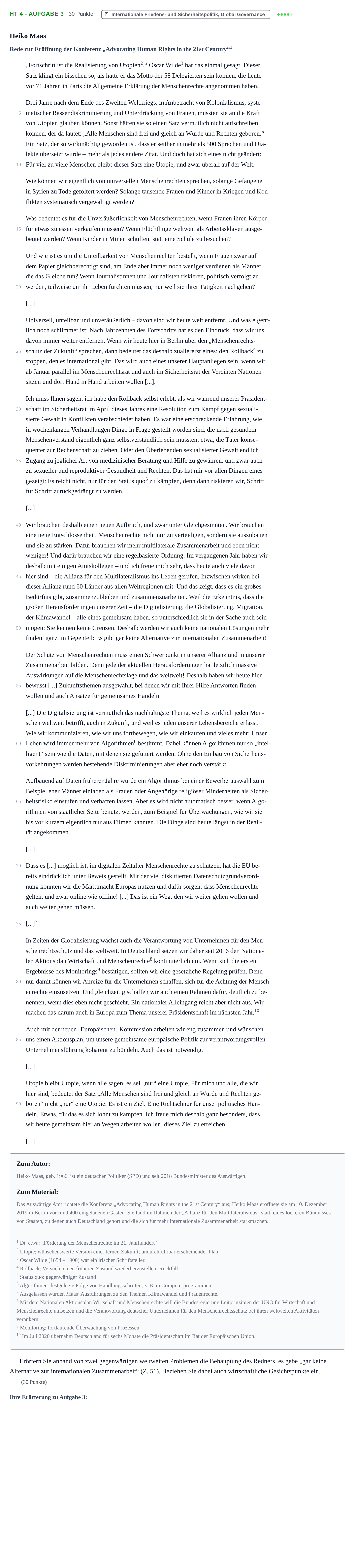 Aufgabenstellung: Aufgabe HT 4 - Aufgabe 3 · Abitur NRW Sozialwissenschaften LK · Haupttermin 2021