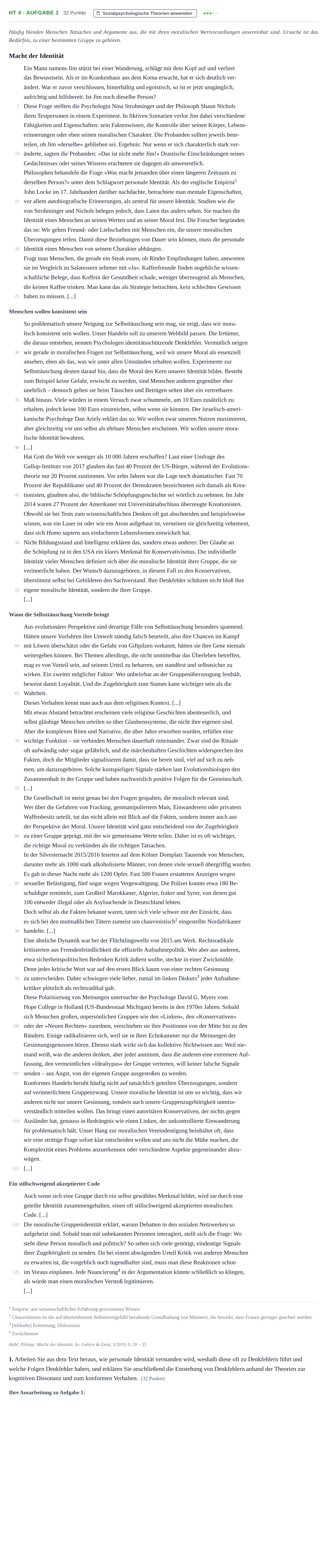 Aufgabenstellung: Aufgabe HT 4 - Aufgabe 1 · Abitur NRW Psychologie LK · Haupttermin · Weiterbildungskolleg 2021