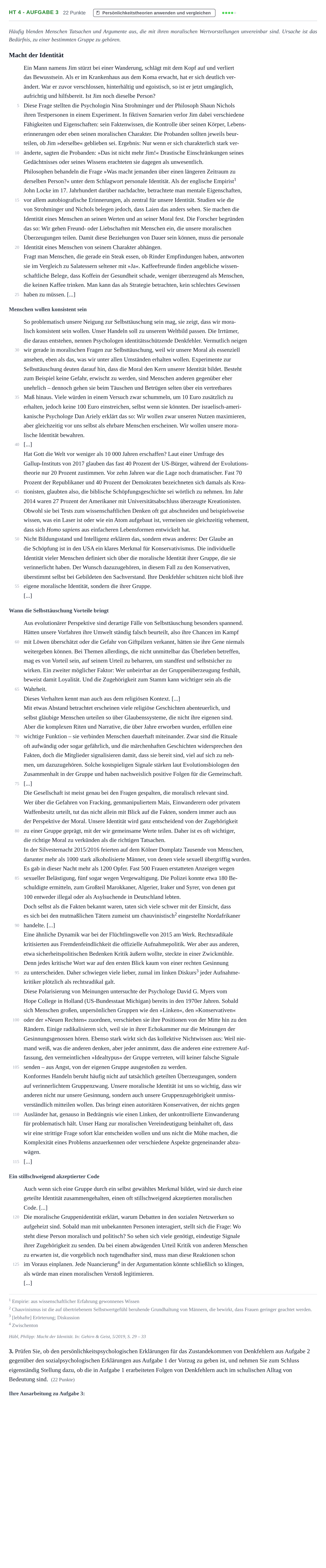 Aufgabenstellung: Aufgabe HT 4 - Aufgabe 3 · Abitur NRW Psychologie LK · Haupttermin · Weiterbildungskolleg 2021