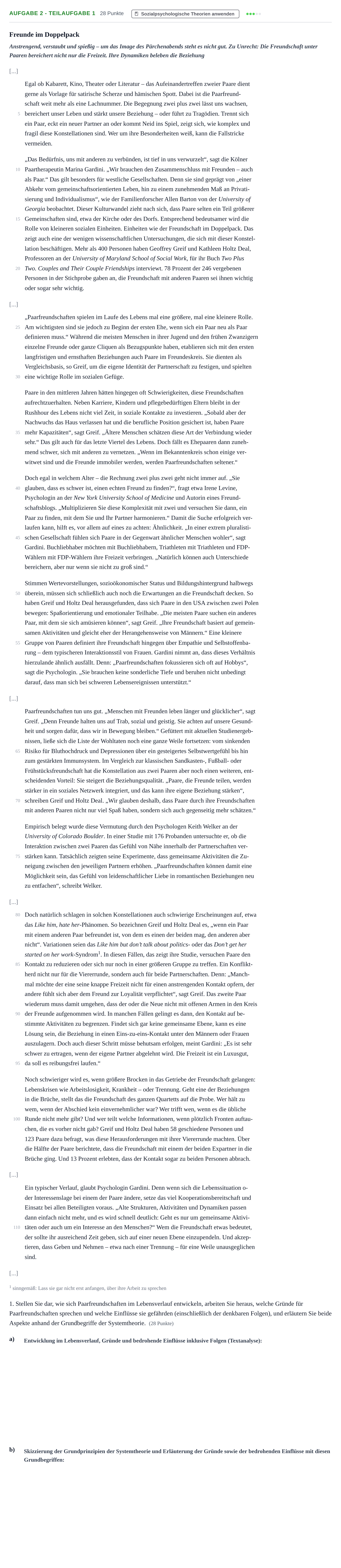 Aufgabenstellung: Aufgabe 2 - Teilaufgabe 1 · Abitur NRW Psychologie LK · Nachtermin 2021