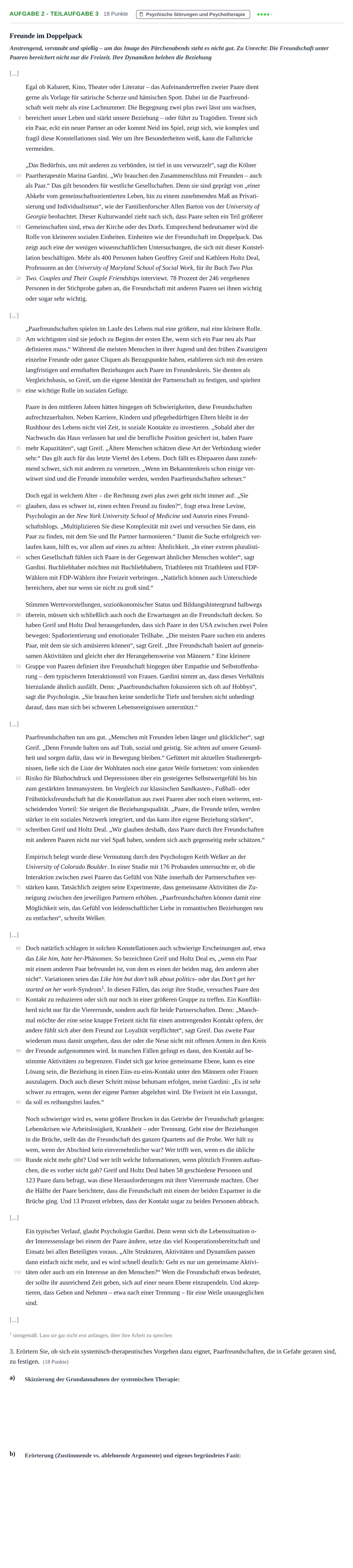 Aufgabenstellung: Aufgabe 2 - Teilaufgabe 3 · Abitur NRW Psychologie LK · Nachtermin 2021