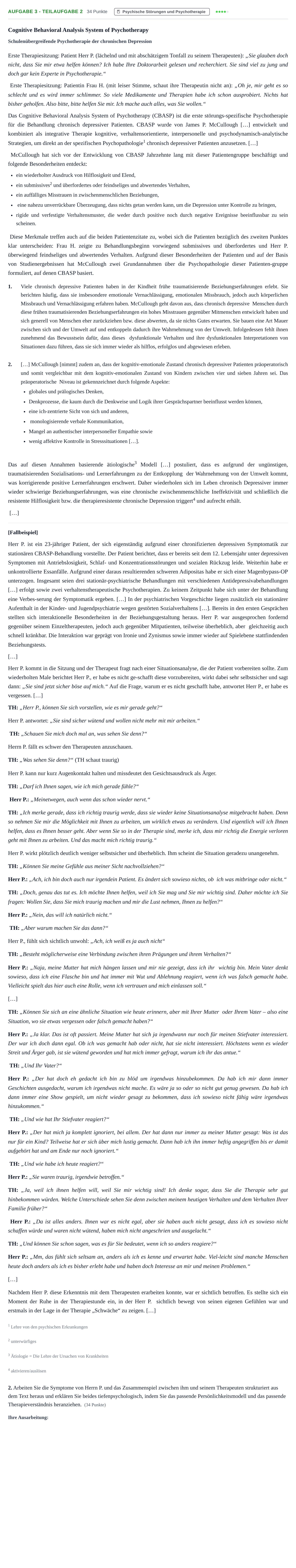 Aufgabenstellung: Aufgabe 3 - Teilaufgabe 2 · Abitur NRW Psychologie LK · Nachtermin 2021