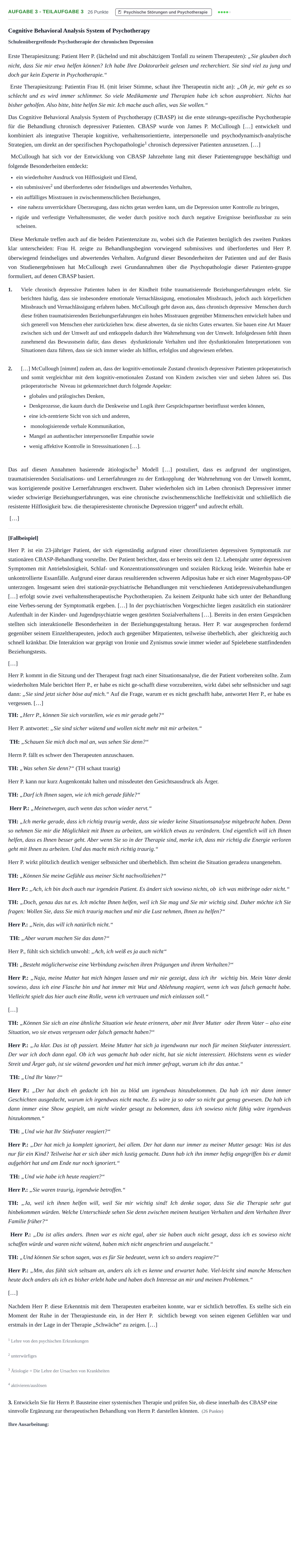 Aufgabenstellung: Aufgabe 3 - Teilaufgabe 3 · Abitur NRW Psychologie LK · Nachtermin 2021