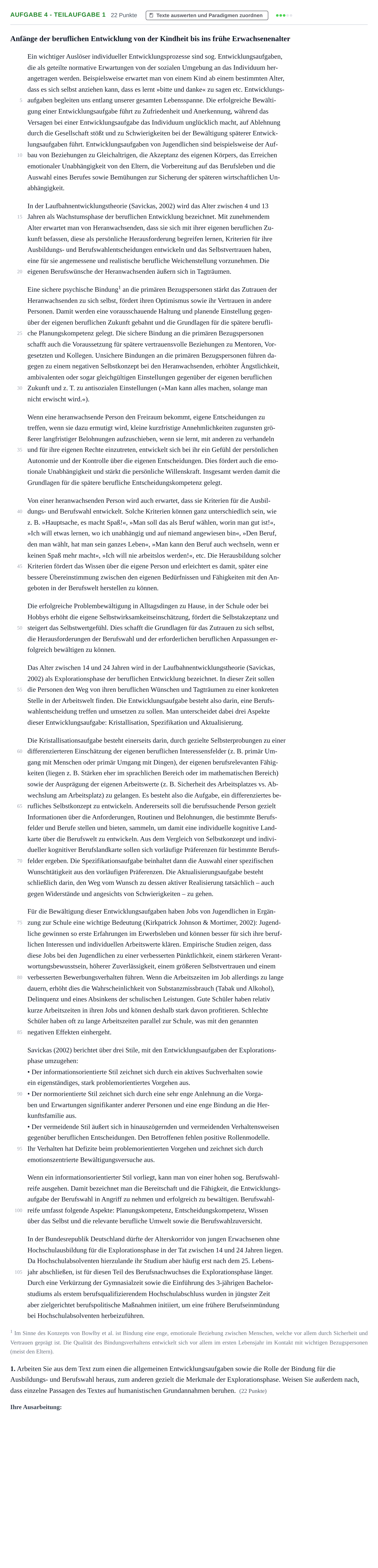 Aufgabenstellung: Aufgabe 4 - Teilaufgabe 1 · Abitur NRW Psychologie LK · Nachtermin 2021