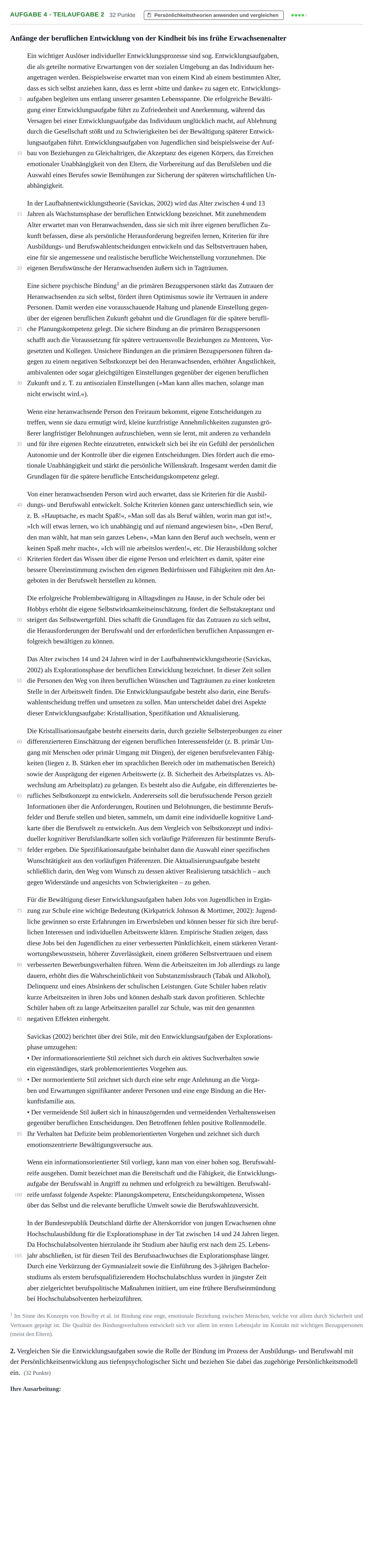 Aufgabenstellung: Aufgabe 4 - Teilaufgabe 2 · Abitur NRW Psychologie LK · Nachtermin 2021