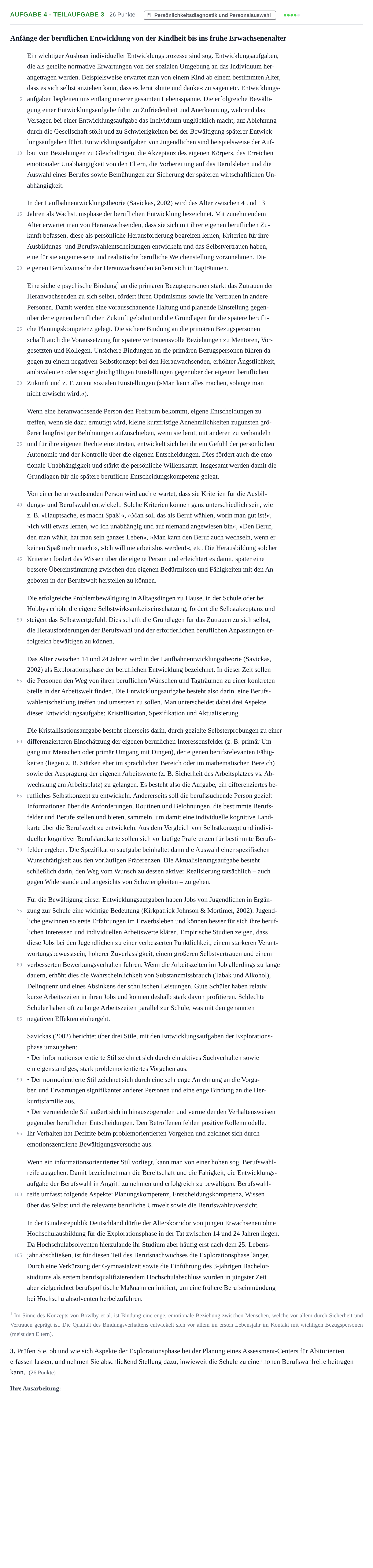 Aufgabenstellung: Aufgabe 4 - Teilaufgabe 3 · Abitur NRW Psychologie LK · Nachtermin 2021