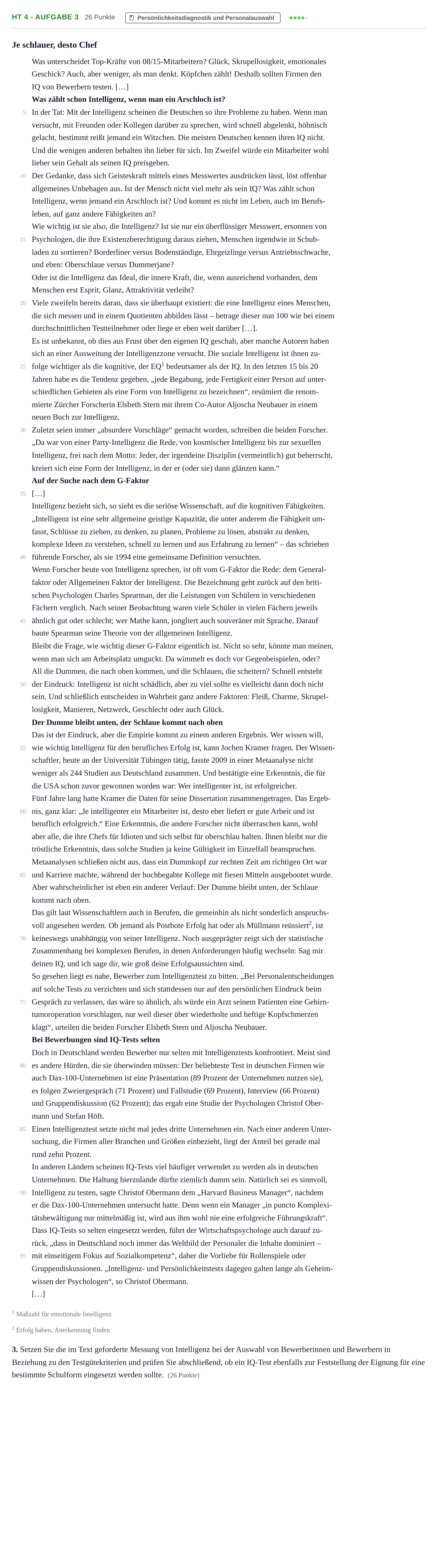 Aufgabenstellung: Aufgabe HT 4 - Aufgabe 3 · Abitur NRW Psychologie GK · Haupttermin 2022