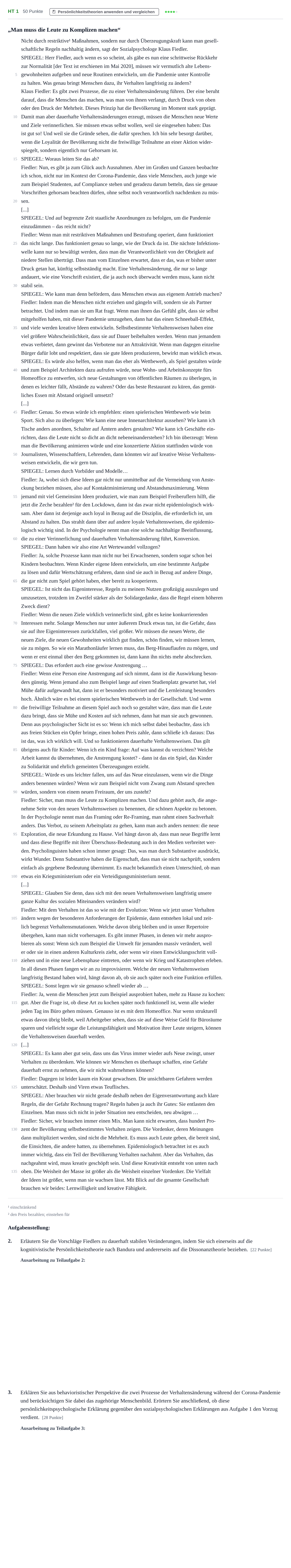 Aufgabenstellung: Aufgabe HT 1 - Persönlichkeitstheorien anwenden und vergl… · Abitur NRW Psychologie LK · Haupttermin · Weiterbildungskolleg 2022