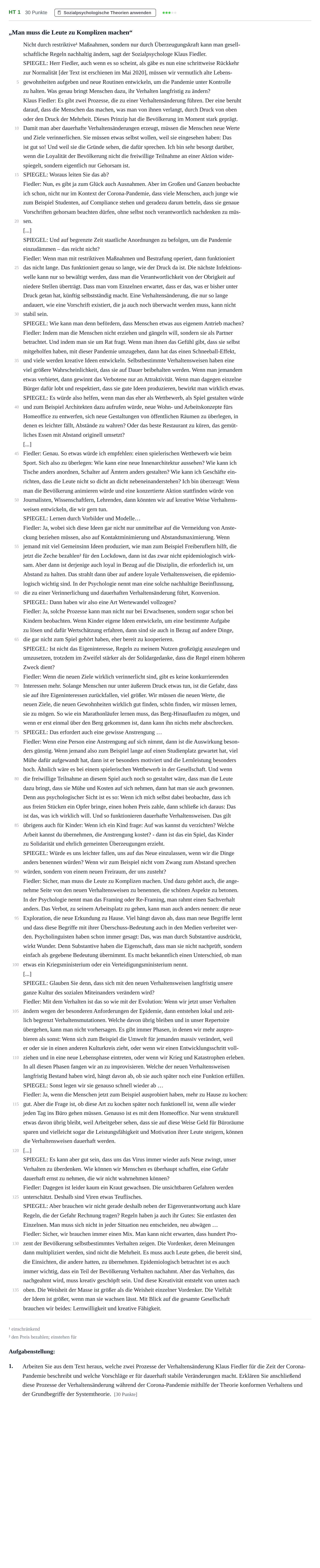 Aufgabenstellung: Aufgabe HT 1 - Sozialpsychologische Theorien anwenden · Abitur NRW Psychologie LK · Haupttermin · Weiterbildungskolleg 2022