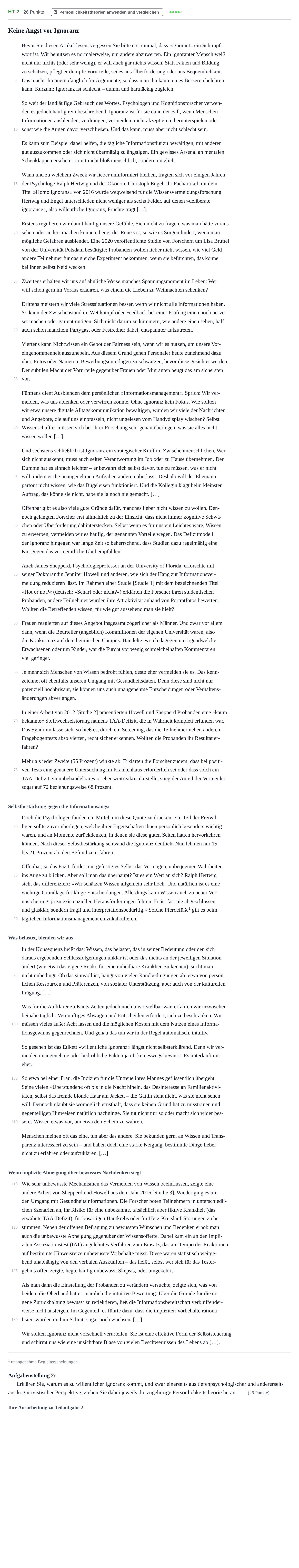 Aufgabenstellung: Aufgabe HT 2 - Persönlichkeitstheorien anwenden und vergl… · Abitur NRW Psychologie LK · Haupttermin · Weiterbildungskolleg 2022