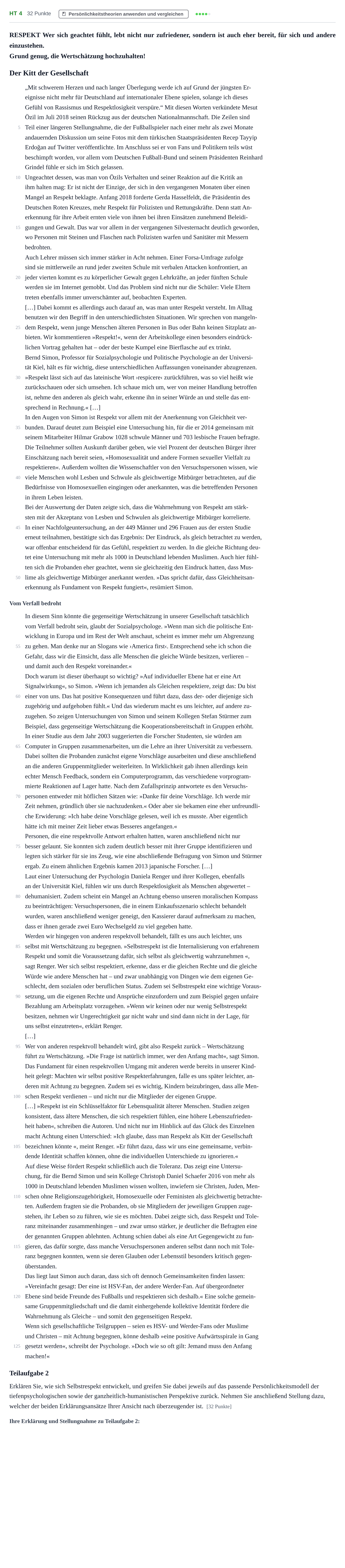 Aufgabenstellung: Aufgabe HT 4 - Persönlichkeitstheorien anwenden und vergl… · Abitur NRW Psychologie LK · Haupttermin · Weiterbildungskolleg 2022