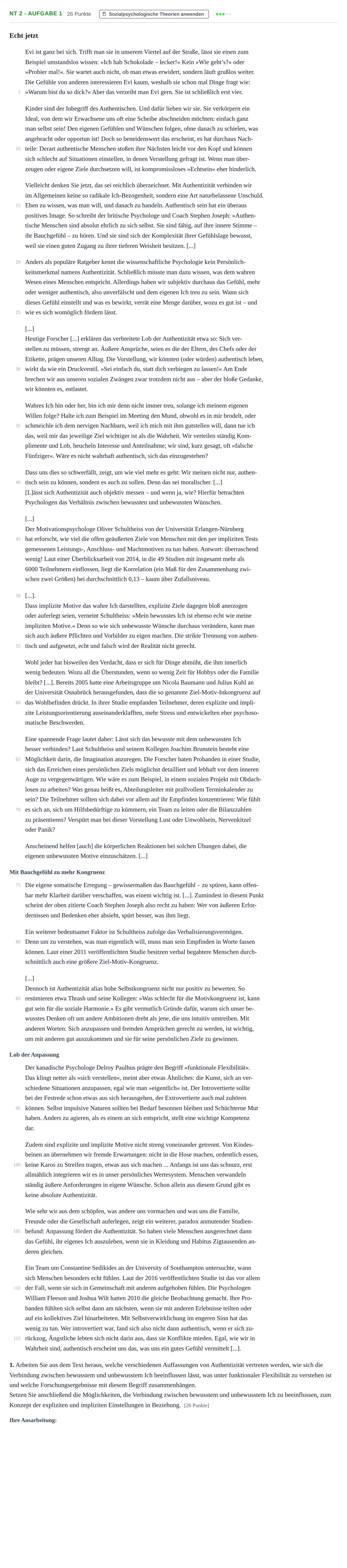 Aufgabenstellung: Aufgabe NT 2 - Aufgabe 1 · Abitur NRW Psychologie LK · Nachtermin 2022