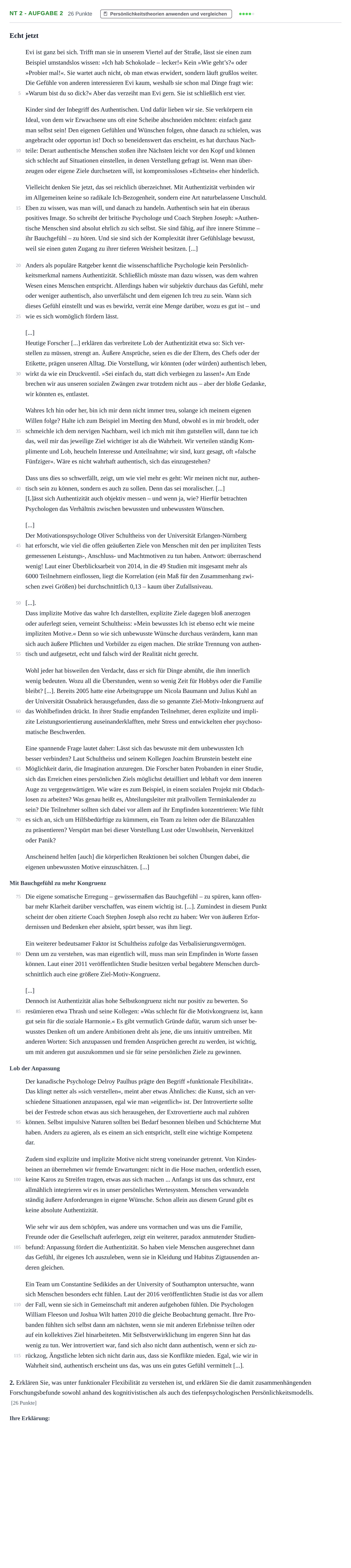 Aufgabenstellung: Aufgabe NT 2 - Aufgabe 2 · Abitur NRW Psychologie LK · Nachtermin 2022