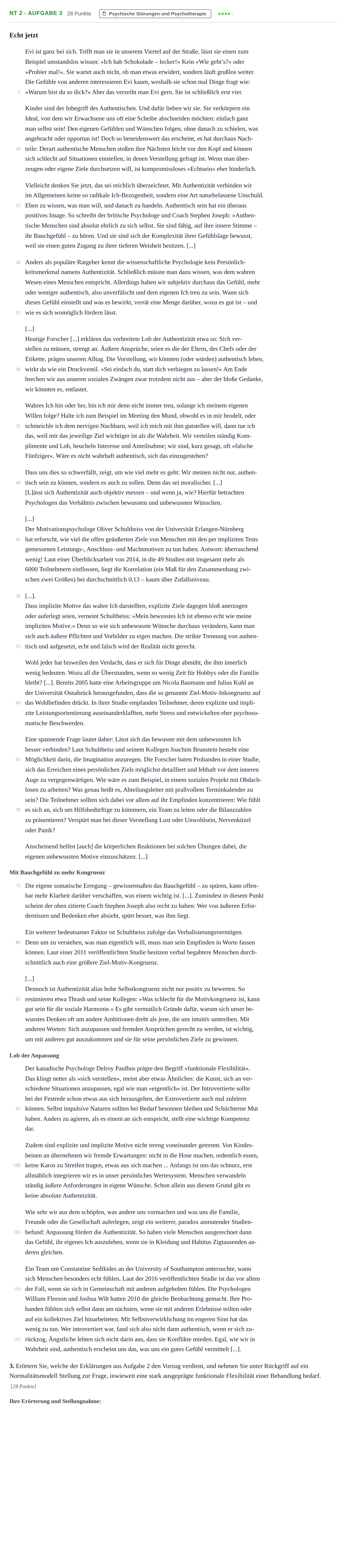 Aufgabenstellung: Aufgabe NT 2 - Aufgabe 3 · Abitur NRW Psychologie LK · Nachtermin 2022