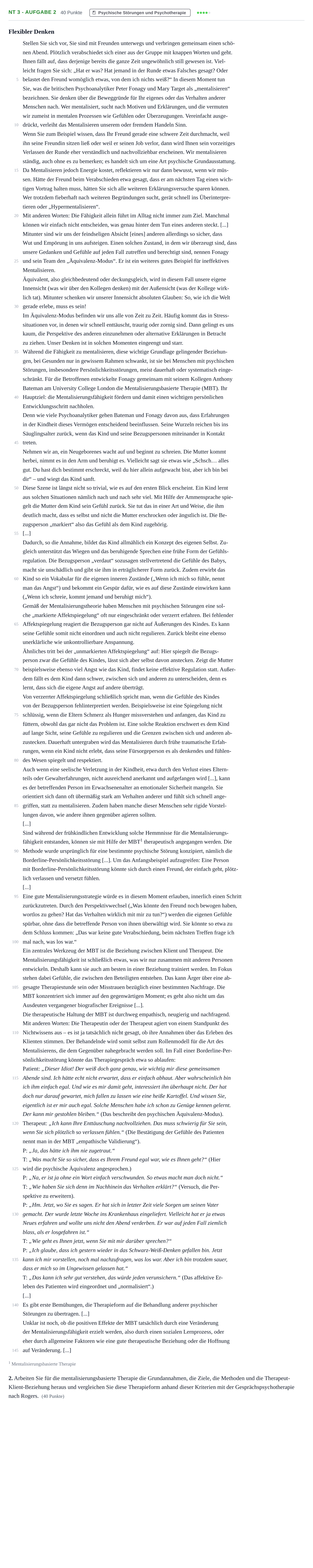 Aufgabenstellung: Aufgabe NT 3 - Aufgabe 2 · Abitur NRW Psychologie LK · Nachtermin 2022