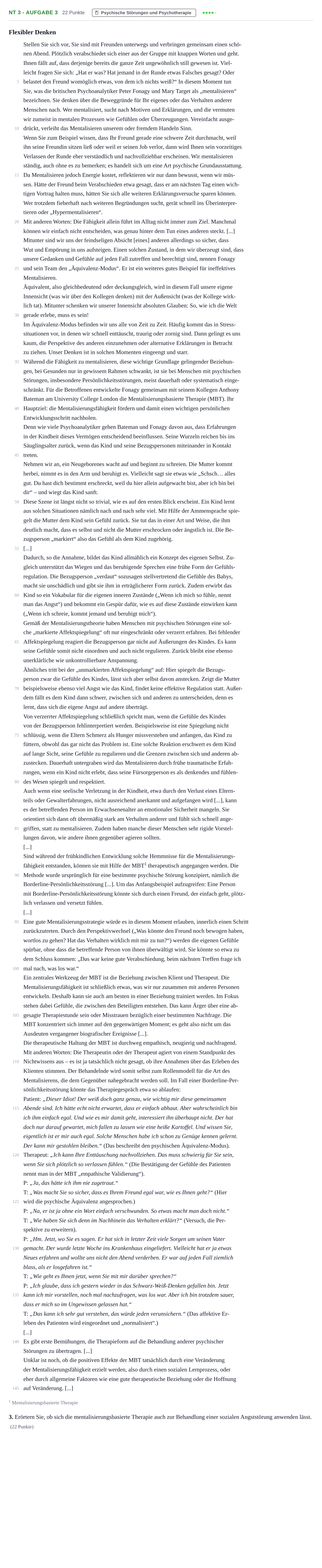 Aufgabenstellung: Aufgabe NT 3 - Aufgabe 3 · Abitur NRW Psychologie LK · Nachtermin 2022
