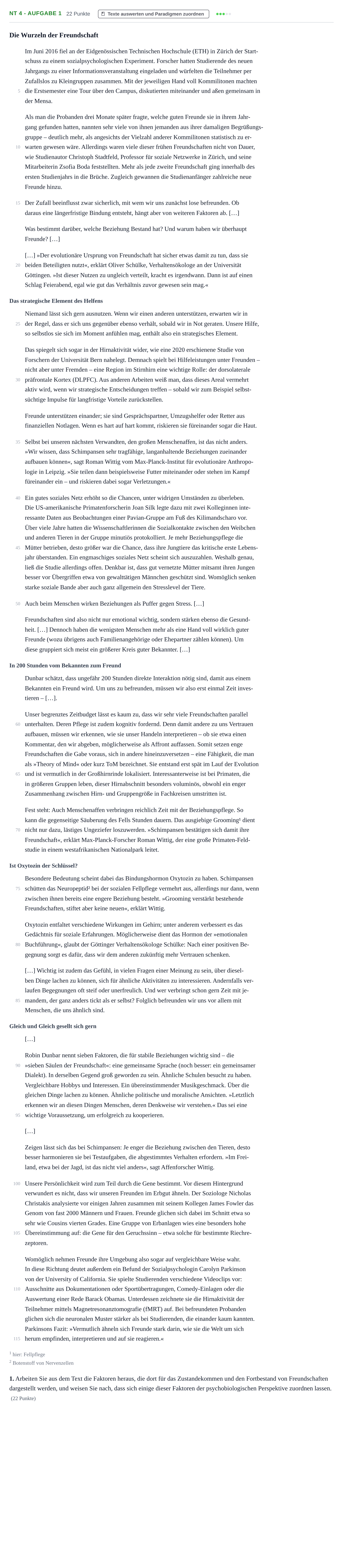Aufgabenstellung: Aufgabe NT 4 - Aufgabe 1 · Abitur NRW Psychologie LK · Nachtermin 2022