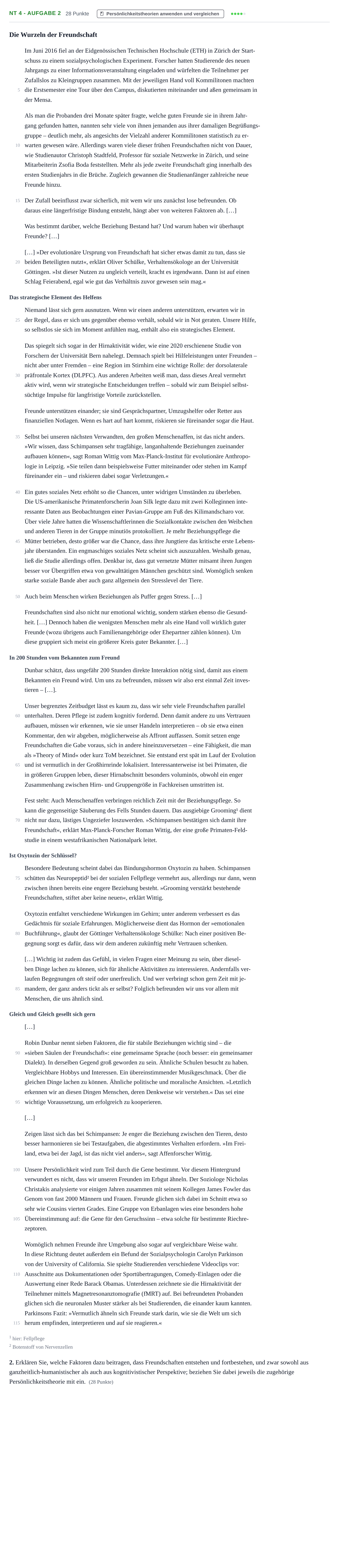 Aufgabenstellung: Aufgabe NT 4 - Aufgabe 2 · Abitur NRW Psychologie LK · Nachtermin 2022
