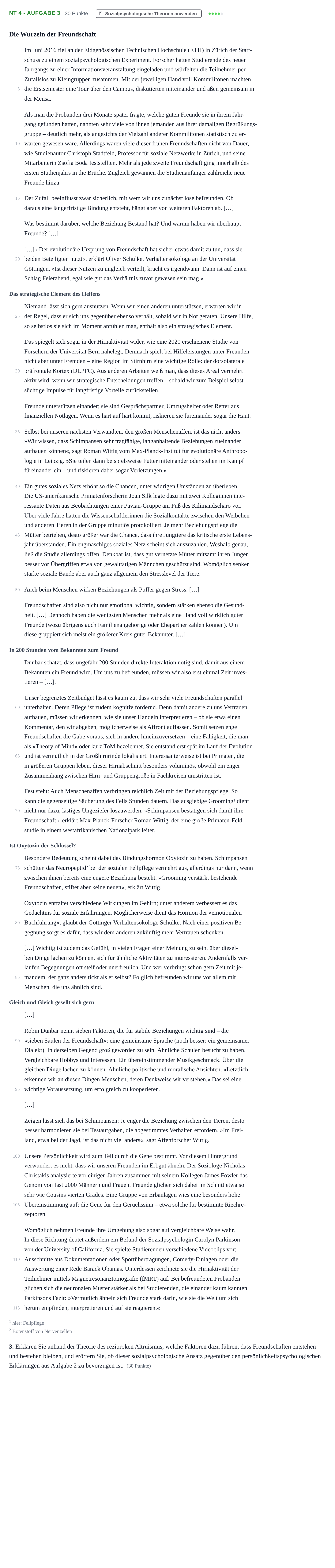 Aufgabenstellung: Aufgabe NT 4 - Aufgabe 3 · Abitur NRW Psychologie LK · Nachtermin 2022