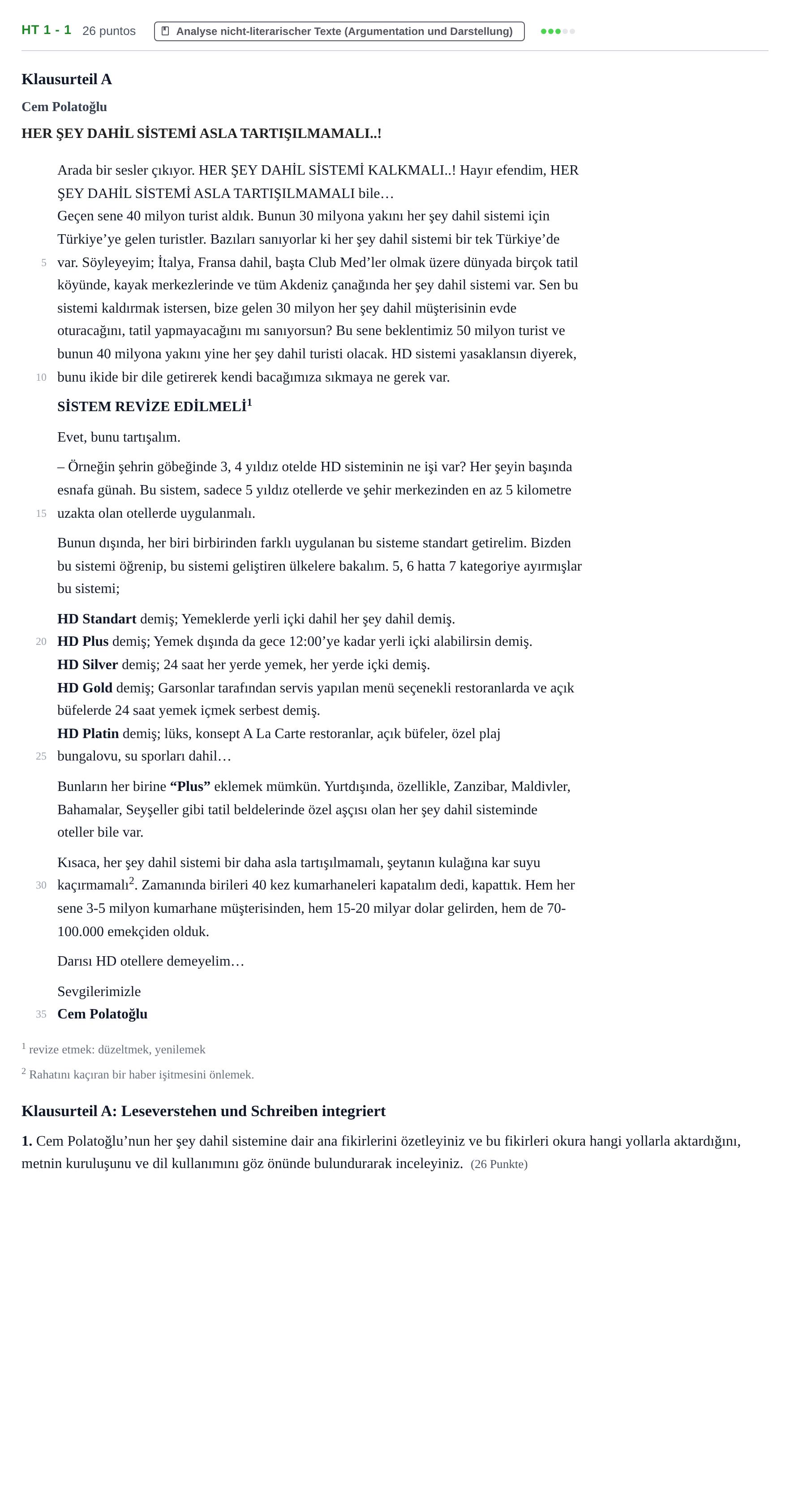 Aufgabenstellung: Aufgabe HT 1 - 1 · Abitur NRW Türkisch GK · Haupttermin · neu einsetzend · Weit 2023