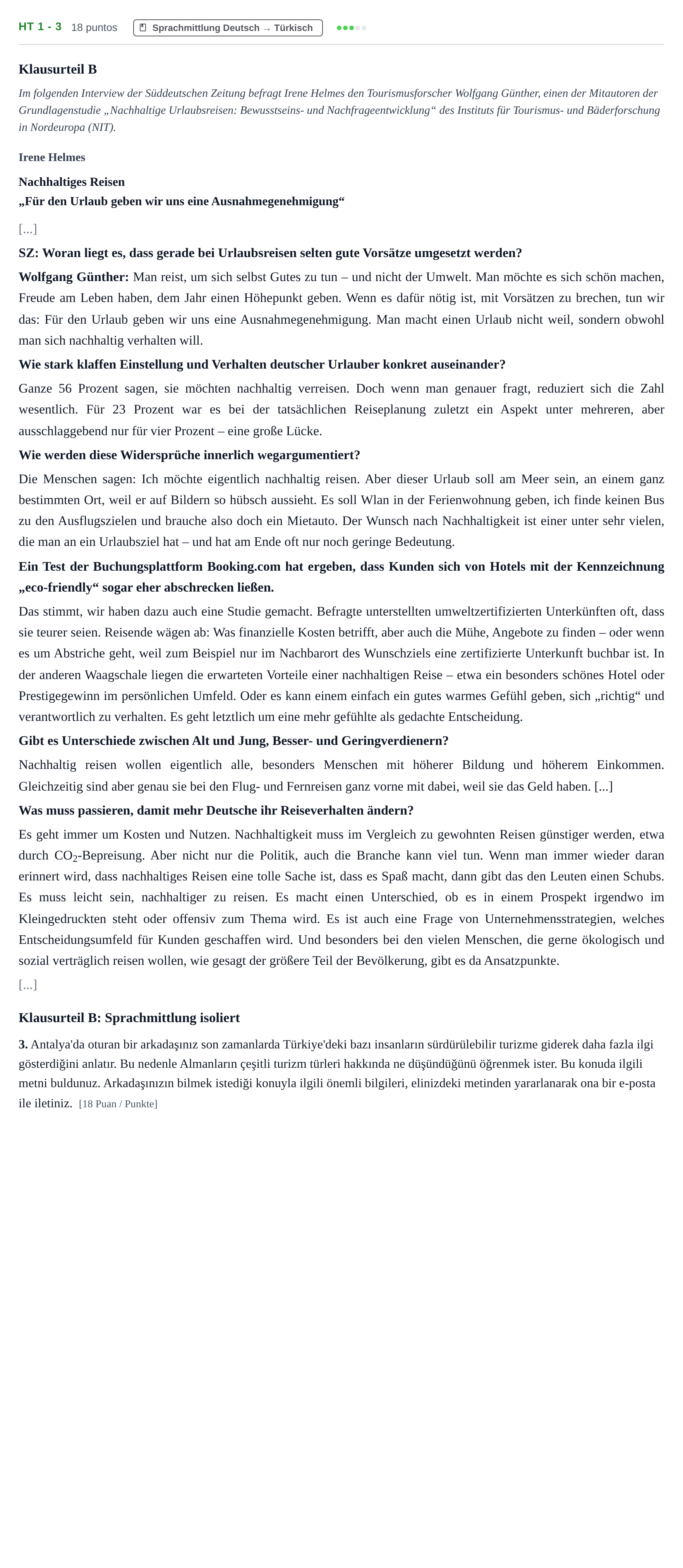 Aufgabenstellung: Aufgabe HT 1 - 3 · Abitur NRW Türkisch GK · Haupttermin · neu einsetzend · Weit 2023