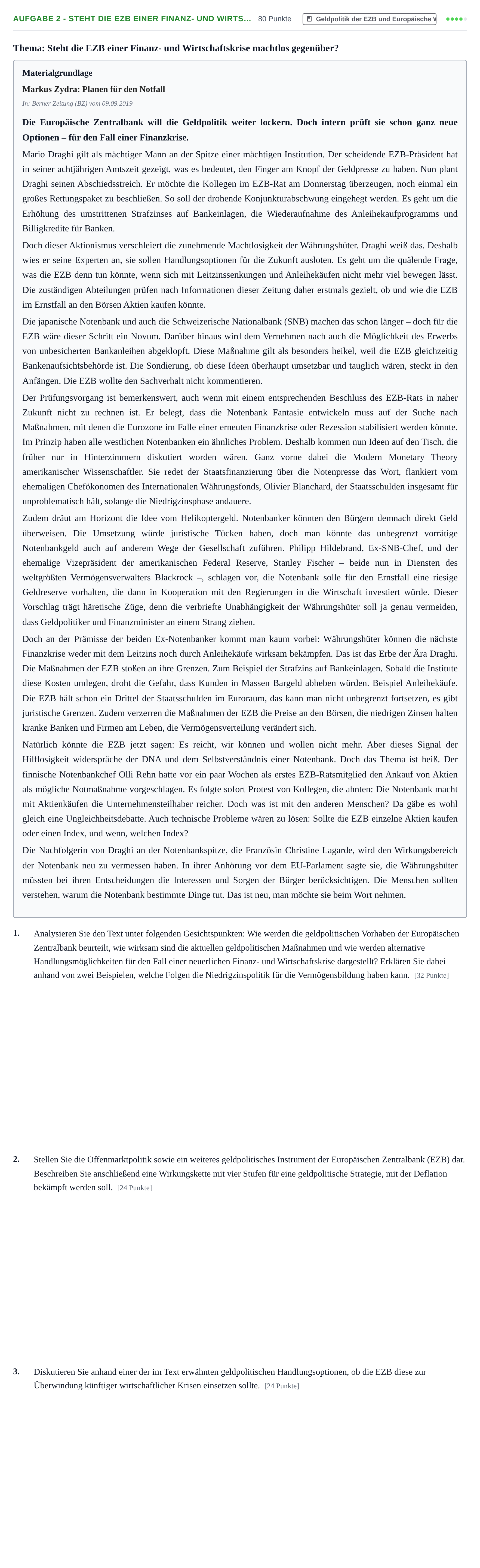 Aufgabenstellung: Aufgabe 2 - Steht die EZB einer Finanz- und Wirts… · Abitur NRW Volkswirtschaftslehre GK · Haupttermin · Weiterbildungskolleg 2021