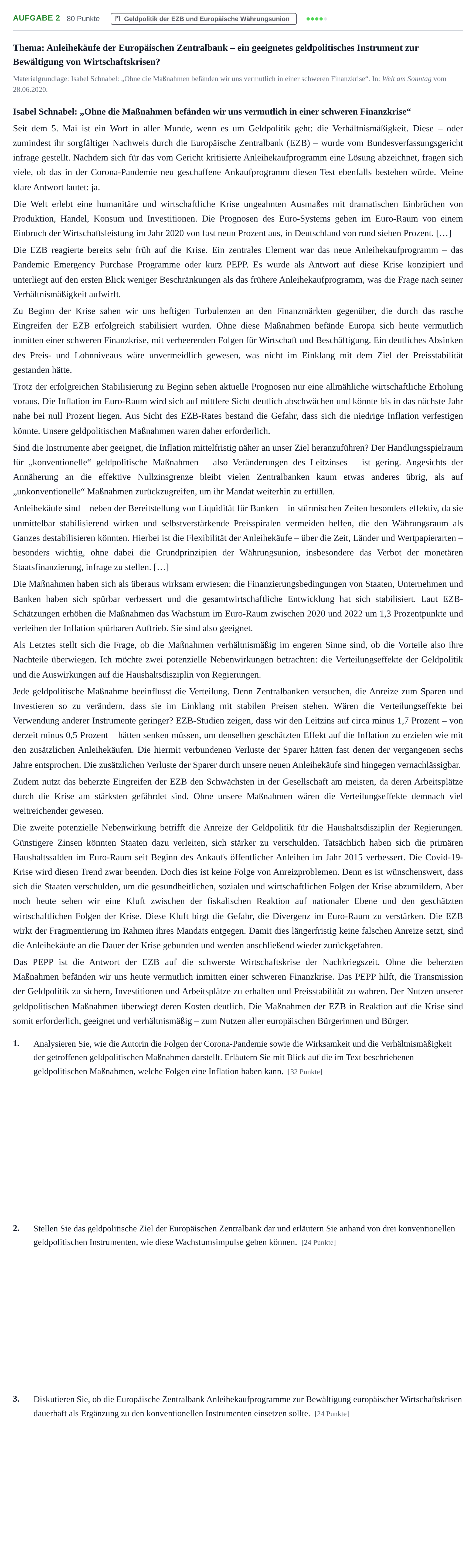 Aufgabenstellung: Aufgabe 2 · Abitur NRW Volkswirtschaftslehre GK · Haupttermin · Weiterbildungskolleg 2022