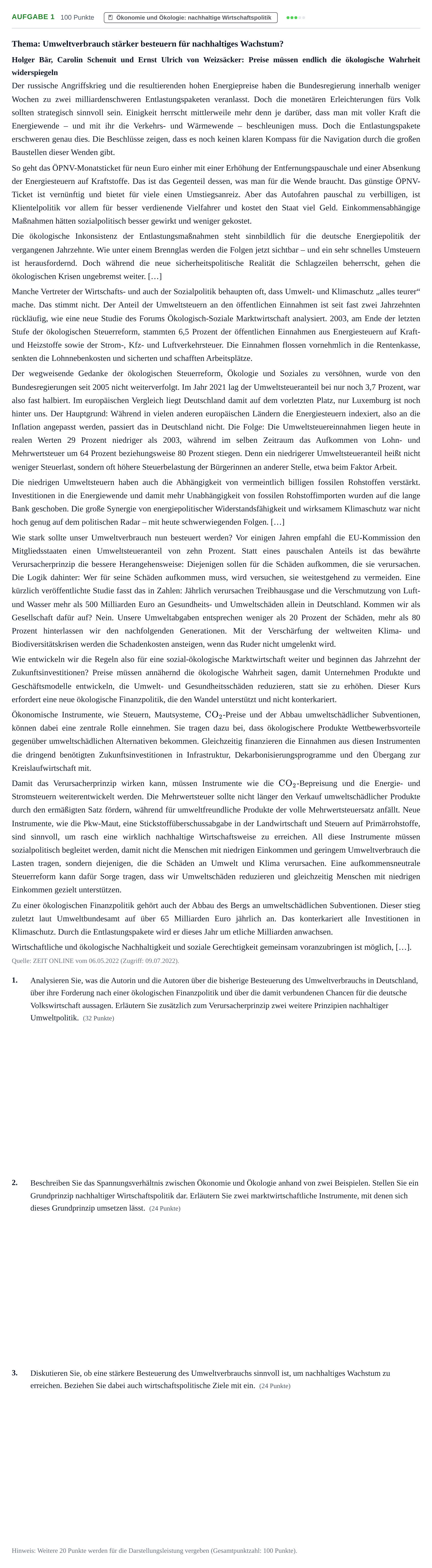 Aufgabenstellung: Aufgabe 1 · Abitur NRW Volkswirtschaftslehre GK · Haupttermin · Weiterbildungskolleg 2023