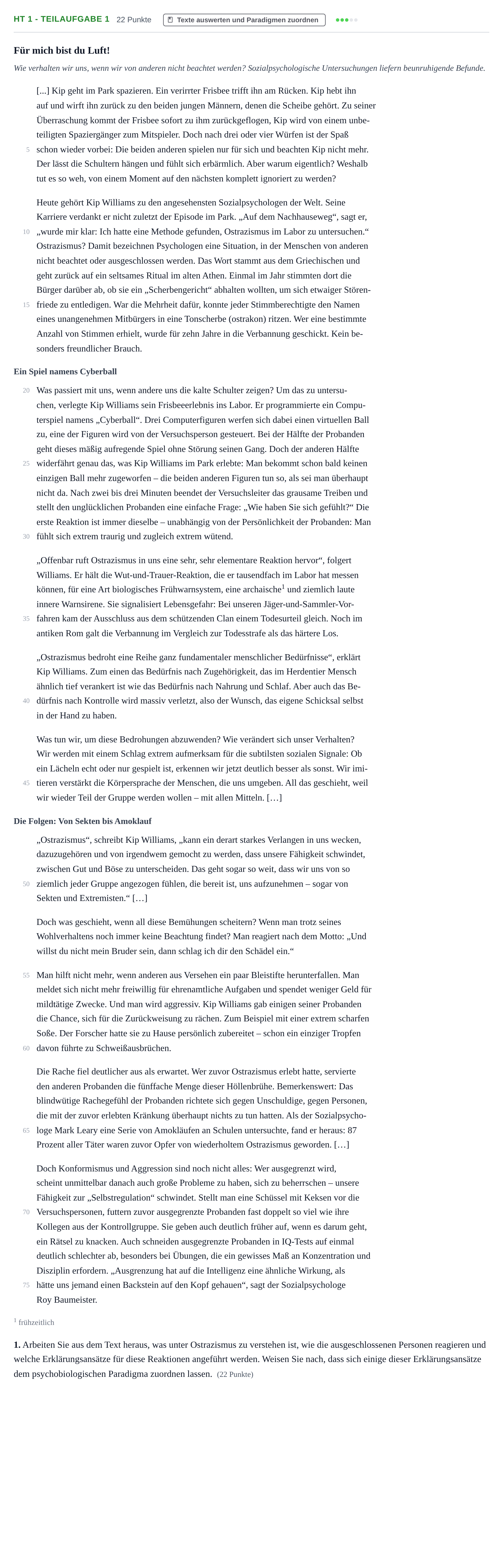 Aufgabenstellung: Aufgabe HT 1 - Teilaufgabe 1 · Abitur NRW Psychologie GK · Haupttermin 2023