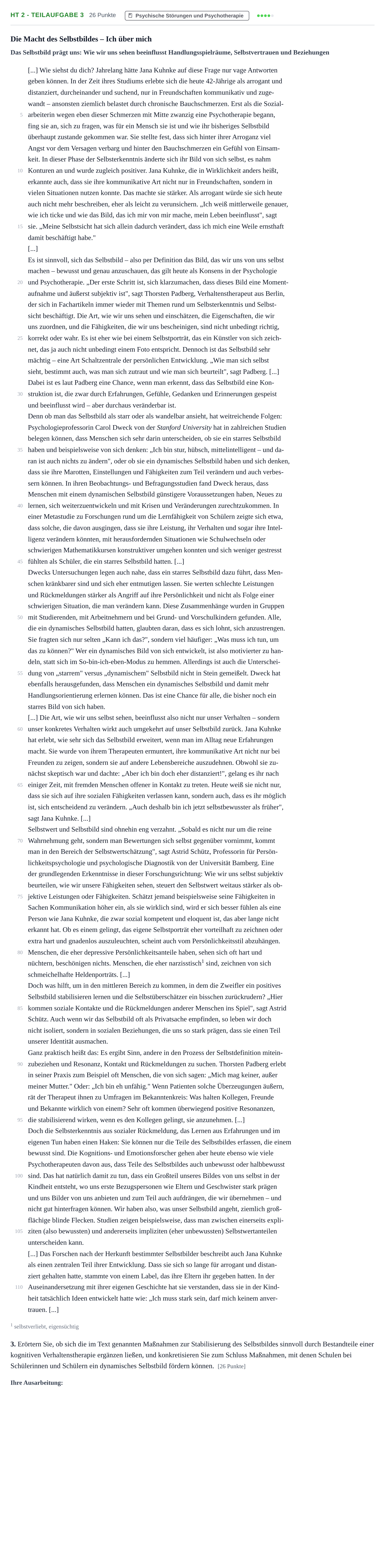 Aufgabenstellung: Aufgabe HT 2 - Teilaufgabe 3 · Abitur NRW Psychologie GK · Haupttermin 2023