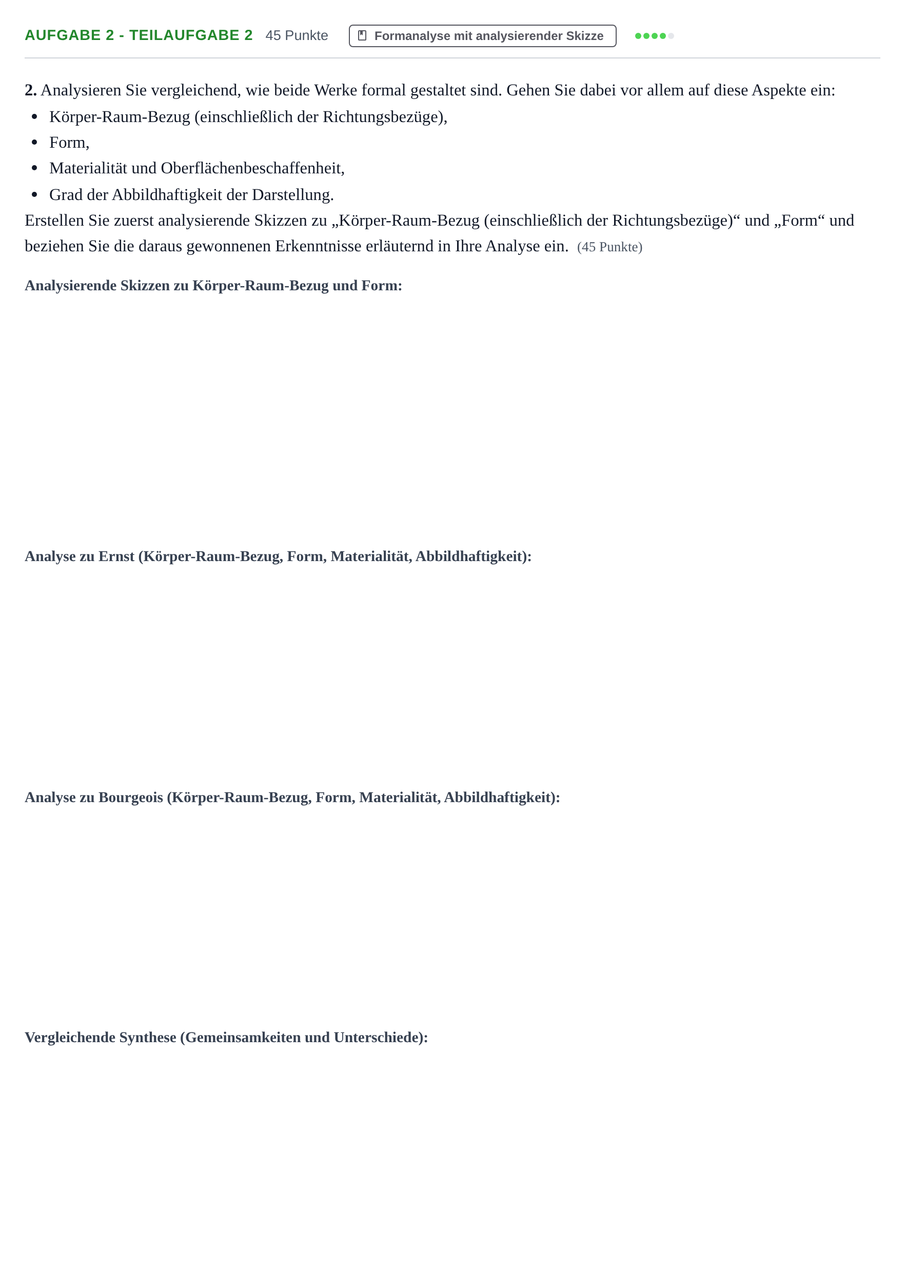 Aufgabenstellung: Aufgabe 2 - Teilaufgabe 2 · Abitur NRW Kunst LK · Haupttermin 2021