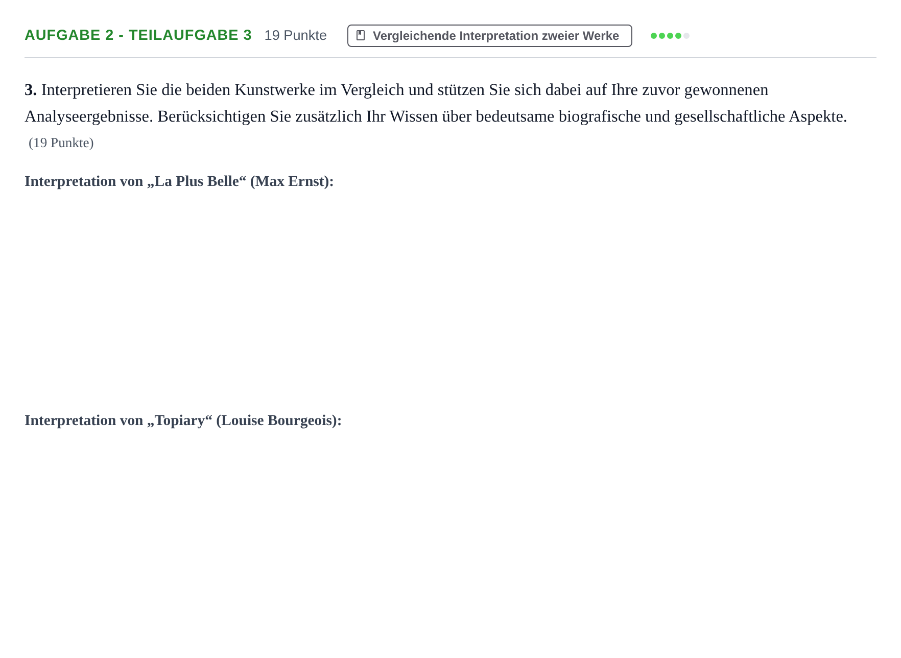Aufgabenstellung: Aufgabe 2 - Teilaufgabe 3 · Abitur NRW Kunst LK · Haupttermin 2021