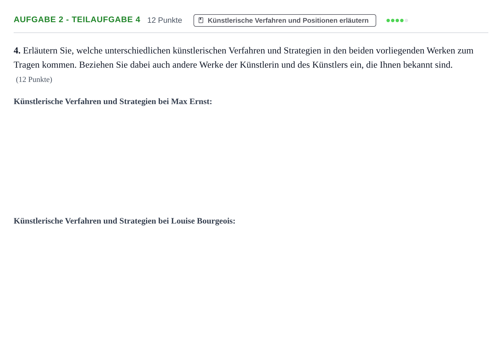 Aufgabenstellung: Aufgabe 2 - Teilaufgabe 4 · Abitur NRW Kunst LK · Haupttermin 2021